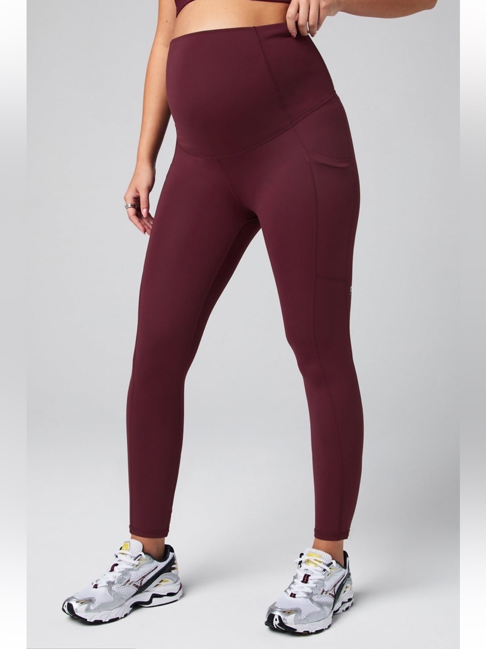 Fabletics Maroon Pureluxe High Waisted Maternity Leggings in Oxblood large short